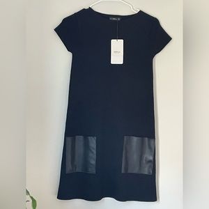 Zara knit black dress with leather pockets